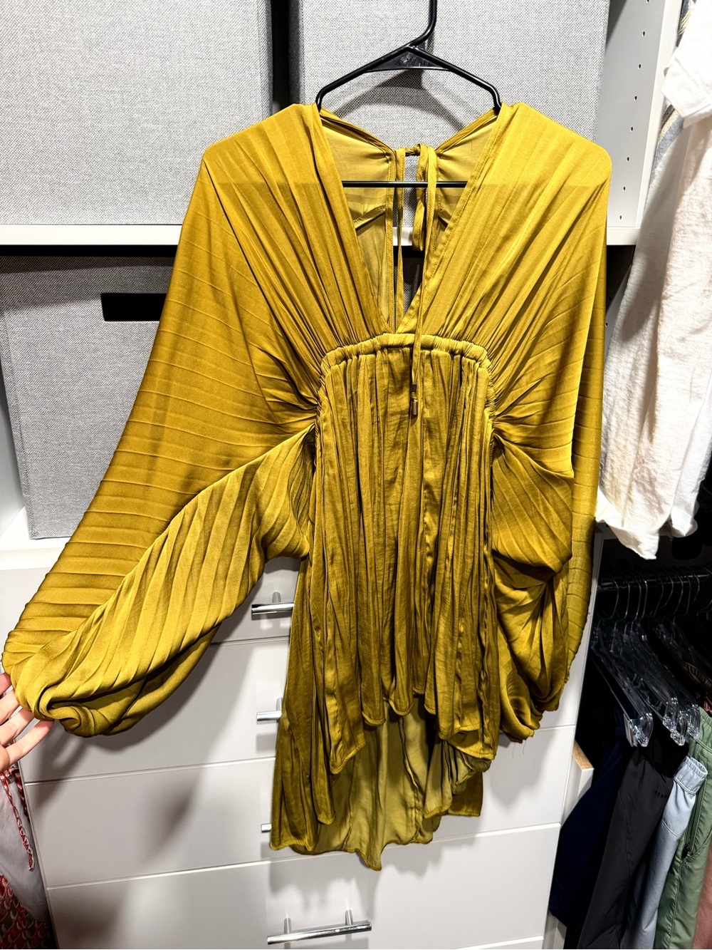 Free People Pleated Mustard Yellow V-Neck Tunic